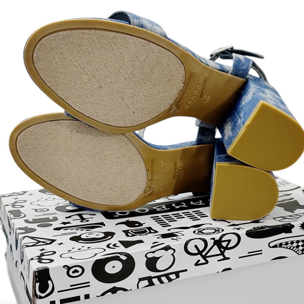 Bamboo Appetite-37S Womens Acid Wash Blue Denim Block Heel Sandals Size 9 New - Picture 6 of 8